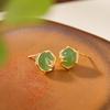 Yilu Plata Plata Esterlina S925 Jade Hoja de Bambú Nudo de Bambú Redondo Lujo Ligero Estilo Chino Nuevo Aretes Versátiles Estilo Fresco
