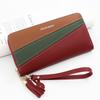 Carteira Simples Feminina Estilo Coreano Longa com Zíper com Combinação de Cores em Couro Carteira da Moda Porta-Moedas Porta-Cartões Bolsa de Mão