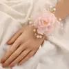 Flor de Muñeca de Rosa Artificial con Cuentas de Hilo de Organza Transfronterizo para Novia, Dama de Honor, Grupo de Hermanas, Flor de Mano, Suministros para Fiesta de Bodas