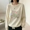 Suéter de punto jacquard de forro polar oso miel cuello redondo para mujer, otoño/invierno 2026 nuevo elegante y juvenil suave de punto top interior