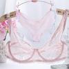 Conjunto de sutiã europeu e americano anel de aço sexy ultrafino transparente completo laço confortável cueca de dormir sutiã tamanho grande fino