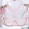 Tamanho grande fino europeu e americano anel de aço sexy sutiã conjunto ultra-fino transparente full lace confortável cueca dormir sutiã