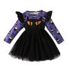 Vestido de Halloween com Manga Longa e Estampa de Olhos para Meninas Europeias e Americanas Moda Simples Costura Malha Vestido de Princesa em estoque