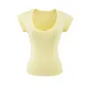 Camiseta de Manga Corta con Dobladillo Curvo Estilo Europeo y Americano Picante para Mujer, Diseño Puro y Sexy con Cuello en U, Acentúa la Forma del Busto, Top Elástico Ajustado