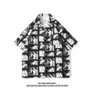 Nova Camisa de Flor de Verão Gola Lapela Havaiana Fina de Manga Curta Florido para Homens e Mulheres Estilo Retrô Hong Kong Camisa de Flor de Praia