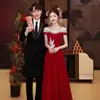 Vestido de Brinde Off-Shoulder Estilo Francês para Noivas, Vestido de Banquete de Noivado de Luxo, Vestido Longo de Anfitriã para Baile de Formatura
