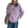 Suéter de Punto con Media Cremallera y Solapa, Estilo Otoño Nuevo, Suéter Holgado de Punto Estilo Perezoso para Mujer