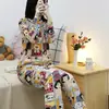 Pijamas de Primavera y Otoño para Mujer, Delgados de Cuello Redondo, Estilo Lindo, Chica de Cómics, Pequeño, Delgado, Conjunto de Ropa de Casa de Otoño e Invierno
