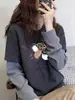 Camiseta de Manga Larga Rayada de Forro Polar Cepillado Falso Dos Piezas Derong para Mujer, Camiseta Base Gruesa Versátil de Moda para Primavera, Otoño e Invierno