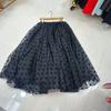 Saia Tutu Emagrecedora de Cintura Alta Estilo Europeu e Americano Nanyou Saia Midi de Organza com Bolinhas e Flocagem
