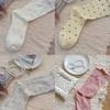 Calcetines de Primavera y Verano Encaje Hongo Ola Punto Calcetines Apilados Oreja Japonesa Yuezi Calcetines de Ballet Calcetines de Caña Media Enrollados para Mujer