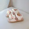 Sandálias de Verão 2026 para Meninas com Renda Floral de Uma Alça e Dedo Aberto Sapatos Casuais Esportivos de Praia Doces para Meninas