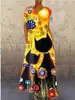 Vestido largo multicolor de verano 2027, estilo retro europeo y americano, estampado de retrato de gato, cuello en V, elástico en cuatro direcciones