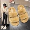 Sapatos Peludos de Novo Estilo para Mulheres para Outono e Inverno para Uso Externo Estilo Quente de Celebridade da Internet Ins Tendência Estilo Fada Chinelos de Pelúcia Domésticos Chinelos de Algodão Primavera