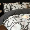 Juego de ropa de cama de cuatro piezas estilo retro francés, algodón puro de grado A, cepillado, para otoño e invierno, sábana de cama 100% algodón y funda de edredón verde oscuro, juego de tres piezas