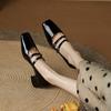 Zapatos Mary Jane Retro Franceses Plateados Suaves con Correa y Punta Cuadrada Tacón Grueso para Mujer Primavera y Otoño Zapatos de Tacón Medio Cómodos