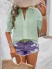 2026 Primavera/Verano transfronterizo Amazon Europeo y Americano comercio exterior cuello en V manga abullonada manga media hueco pompón encaje camiseta top para mujer