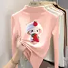 Camiseta base de forro polar con estampado para niñas, cuello alto medio, camiseta de otoño e invierno para bebés niñas, ropa interior cálida para niños, top casual