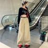 Calça Jeans Casual Wide Leg Reta Feminina Nova Primavera 2026 Comprimento Estendido com Cinto de Chenille e Elastano