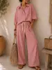 2026 Ropa de Mujer Europea y Americana Amazon Verano Nueva Moda Camisa de Manga Larga a Rayas para Mujer Pantalones Sueltos Conjunto de Dos Piezas