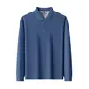 Camisa Polo Masculina de Manga Longa com Gola Lapela 100% Algodão Casual Tops Masculinos Piqué Bordado Camiseta 100% Algodão para Homens
