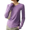 Camiseta básica térmica de terciopelo cálida con cuello redondo y grosor extra para otoño e invierno, camiseta de manga larga ajustada para mujer, top elegante con forro polar