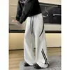 Pantalones deportivos de algodón pesados de 400 g para hombre, estilo americano, dos franjas, bloques de color, pierna recta holgada, casual, largos, para primavera y otoño