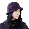 Nuevo sombrero de lana retro de tweed estilo francés para mujer, moderno sombrero de pescador de lana para otoño e invierno, sombrero tipo cubo elegante y que adelgaza el rostro