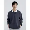 Estilo Nuevo Primavera y Otoño 2023 Camisa Polo de Punto de Manga Larga con Cuello Contrastante Camiseta Casual Holgada para Hombre Camiseta Base para Hombre