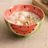 Tigela de Melancia com Rosto Sorridente de Fábrica Tigela de Cerâmica para Sopa e Macarrão Doméstica Tigela de Frutas Comercial de Alta Qualidade Tigela de Arroz Tigela de Sopa com Cor Esmaltada por Baixo para Restaurante