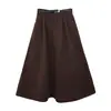 Saia A-line lisa versátil estilo de uso diário para o trajeto, da Feiyuan, para mulheres, nova chegada outono e inverno com cinto, saia de lã marrom