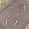 Collar Geométrico Irregular Fragmentado Plata Collar Dulce con Colgante de Lazo Perla Plata S925 Cadena Clavicular Cadena de Cuello Ins Trendy
