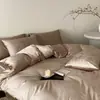 Juego de ropa de cama de cuatro piezas de satén jacquard de algodón 100% Clase A, 60 hilos, estilo minimalista para casa de huéspedes, que ofrece una sensación de alta gama y es adecuado para todas las estaciones.