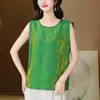 Chaleco de seda artificial para mujer para madres, corte holgado, adecuado para mediana edad y personas mayores, estilo fino de verano, talla grande, sin mangas