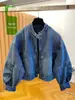 Jaqueta jeans azul super bonita feminina curta 2026 nova início do outono estilo coreano solta casual gola alta jaqueta top