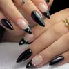 Uñas Portátiles Forma de Almendra Europea y Americana Borde Francés Negro Incrustaciones de Diamante Uñas de Manicura Uñas Postizas Removibles Uña Falsa