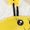 Bikini de dos piezas amarillo con diseño de abeja para niña, traje de baño bikini strapless con lazo y volantes para niña pequeña