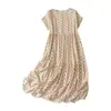 Vestido de Verano Estampado Holgado Adelgazante de Manga Corta Talla Grande 2026, Estilo Artístico, Corte Relajado Vestido Largo