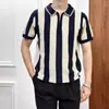 Camisa de Malla con Cortes Rayas en Contraste Estilo Coreano 2025 para Hombre Verano Estilo Casual Ligero Maduro Tejida de Punto Mangas Cortas Paul
