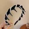 Diadema Ondulada de Gama Alta, Diadema Negra de Moda, Elegante Textura Estilo Chanel, Diadema Antideslizante Dentada, Accesorio para el Cabello