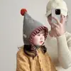 Chapéu Infantil Coreano Outono e Inverno Quente Espessado Tricô Retrô Orelha Pontuda Proteção Chapéu Menina Vento Chapéu de Lã