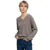 Suéter de punto de marca de moda de comercio exterior transfronterizo de Amazon MAX original con cuello en V de color sólido color dopamina de cuello redondo para mujer