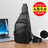 Bolsa de peito masculina de couro bovino de camada superior, bolsa transversal de couro genuíno, bolsa de ombro casual de grande capacidade, bolsa portátil para sair
