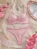 Lencería de Estilo Europeo y Americano Transfronteriza Estampado de Encaje Tirantes Ajustables Transparentes Con Aros Push-Up Conjunto Sexy