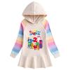 2026 Primavera e Outono Novo Algodão Desenho Animado Arco-Íris Vestido de Menina Moletom com Capuz de Manga Comprida Infantil Vestido de Princesa