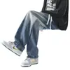 Calça jeans masculina com degradê, calça reta de alta qualidade da moda americana com corte solto, calça com vibe vintage desgastada em degradê lavado