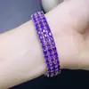 Pulsera de Amatista Natural Pura para Mujer Piedra al Descubierto Tamaño aprox. 3*4 mm Anillo Incrustado de Plata de Ley S925 de Alta Calidad