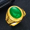 Anel Masculino de Jade com Pedra Preciosa Dourada Imitação Vietnamita Joias Anel Ajustável Masculino de Jade Malaio Anel de Turmalina Calcedônia Imitação