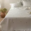 Estilo Princesa Coreana Encaje Lavado con Arena Algodón 100% Colcha Acolchada Juego de Tres Piezas Ajustado Transpirable Engrosado Cálido Cubre Cama