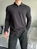 Camisa de entrenamiento de manga larga para hombre, otoño, cuello polo/Henley, para correr, deportes, fitness, simple y elegante, color liso, adecuada para usar en capas